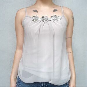 Light Gray Y2K Flowy flower rose sequins tank top
